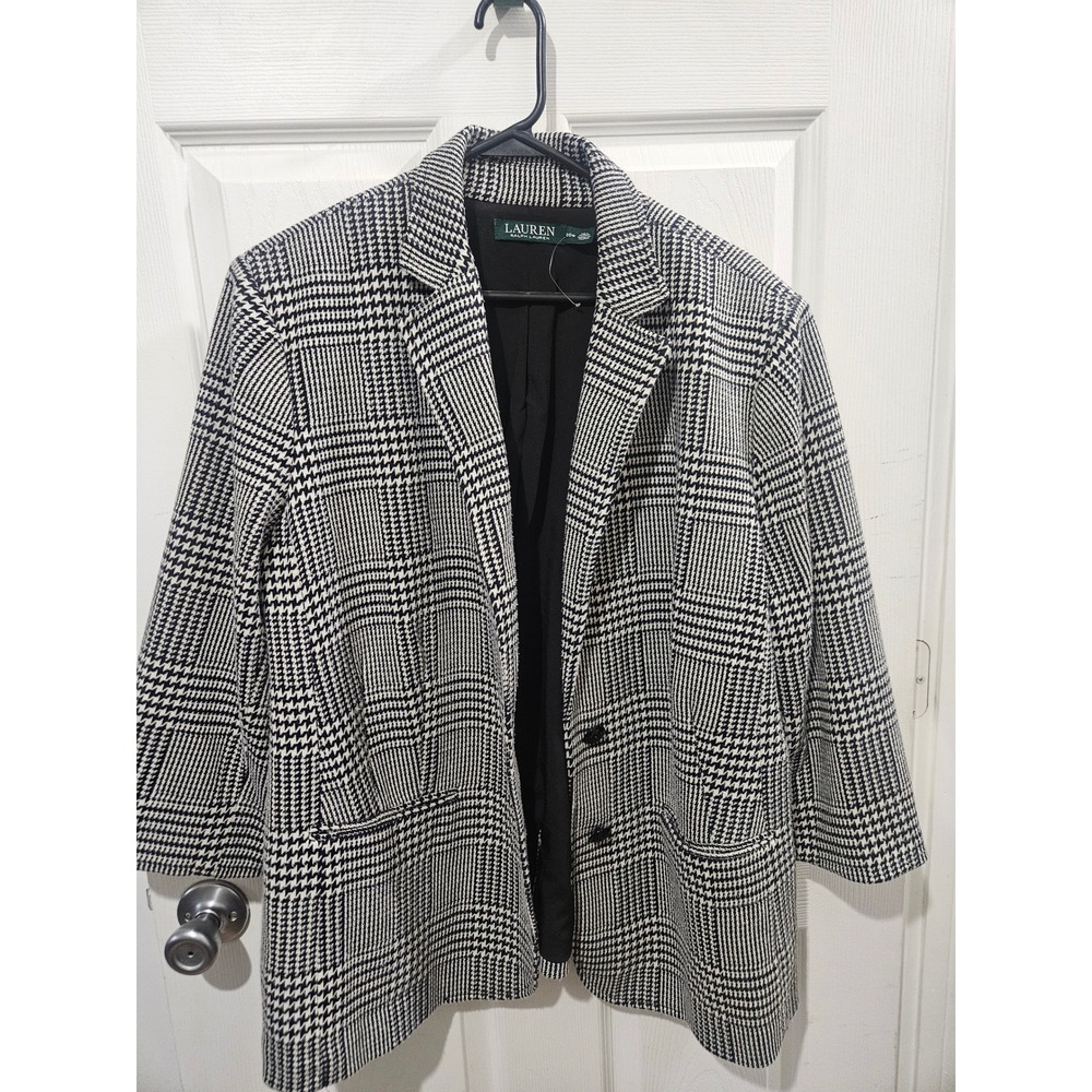 Lauren Ralph‎ Lauren Glen Plaid Houndstooth Blazer Black White Plus Size 20W